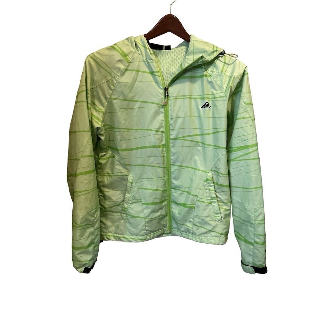 Apex Women's Green lightweight, Windbreaker Jacket M Hooded Geometric Zip Casual